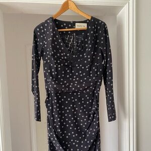 Samantha Song 100% silk long sleeve and knee length sheath dress